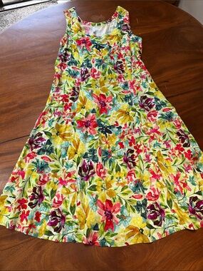 Blue Sky Floral Midi Dress in Yellow, Pink, Green, Blue